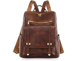 SONARIN Waterproof Backpack Women, Vintage PU Leather Women Fashion Backpack Anti-Theft Lightweight Casual Daypack Travel Backpack School College Bag for Girls Ladies