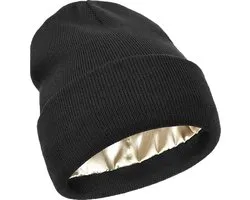 Gebreide Muts met Satijnen Binnenkant - Winter - Mode - Deluxe - Zwart