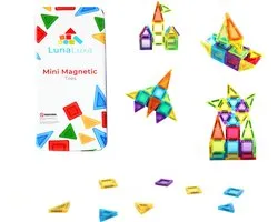 LunaLuxa - Magnetic tiles reisset - 30 stuks - inclusief voorbeelden boekje - inclusief e-book met 82 extra uitdagingen - Mini tiles - speelgoed voor in de auto - travelset - compatibel met magna tiles - reisspeelgoed - autospeelgoed