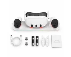Station de charge Gloovon pour Meta Quest 3S/3 - Station d'accueil magnétique avec Siècle des Lumières RVB - Support de charge pour casque et manette VR - Comprend 2 batteries rechargeables - Wit