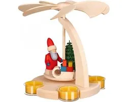 Seiffener Volkskunst Kerstpiramide boogpiramide Kerstman met slee, 1-laags, 18 cm hoog, natura, origineel Ertsgebergte van Seiffener Volkskunst