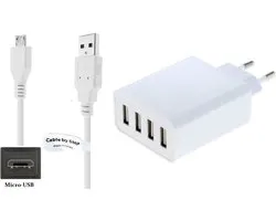 OneOne 4.8A lader met 4 poorten + 1,0m Standaard Micro USB kabel. Oplader adapter past op Samsung Galaxy Xcover 2, 3, 4, A01, C5, C7, E5, E7, A01 Core, A02, M01 Core, M01s, M01, M02, J2 Core, Y, Z4, On7, Rex, Star, Trend, Wave, Note 8