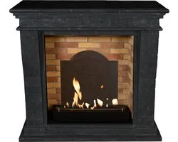 Xaralyn Crete - Mini cheminée au bioéthanol BME-SBU - Habillage de cheminée en pierre naturelle brute anthracite et noire - Chauffage 3 KW