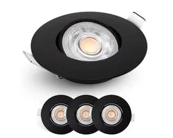 Spots Zwart Dimmable 3 pièces - Profondeur d'installation ultra-faible - 480 Lumen - Wit Chaud 2700K - 4,9W - Inclinable 50° - Spots encastrés Exclusive Emos LED