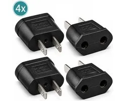 Reisstekker EU naar USA - 4 Stuks - Wereldstekker - Verloopadapter - Zwart - Reisadapter Amerika Canada Mexico Japan - Type A