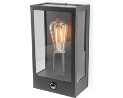Applique LED Stella PIR - détecteur de mouvement - interrupteur crépusculaire - sans source de lumière E27 - max. 60 watts - IP44 - Zwart - pour l'extérieur