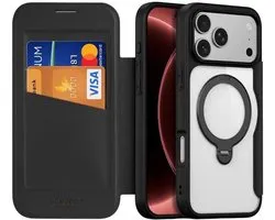 Dux Ducis Skin X Pro Hoesje Geschikt voor Apple iPhone 18 Pro / 17 Pro - Compatibel met MagSafe / Qi2 - RFID Book Case met Pasjeshouder - 360° Ring Kickstand Standaard - Zwart