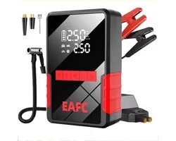 EAFC 12V 4-in-1 Jumpstarter voor Auto met Compressor - 1200A / 10.000 mAh Powerbank - Startkabels - Snellader USB C - Bandenpomp Tot 10.3 Bar 35l/min - LED Zaklamp - SOS Noodlicht - Noodpakket - Alle Voertuigen - Booster - Incl. Opberghoes
