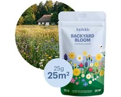 Joyfields Backyard Bloom - Mélange de gazon fleuri indigène - 25 grammes (12,5 m²) - Gazon biodiversifié - Fleurs fauchables - Mélangeable avec des semences de gazon
