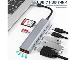 Usb c adapter - 7-in-1 USB C Hub: Breidt de Mogelijkheden van uw Laptop Uit - Adapter with HDMI 4K, 2 USB-C 3.0 Ports, SD/TF Card Slot Reader, 100W Fast Charging, Compatible with MacBook Pro & Air, Laptop and Type C Devices, Monitor, projector
