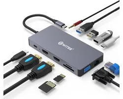Switss® - Hub USB-C 12 en 1 - Gigibit Ethernet - Triple Affichage - 2x HDMI - VGA