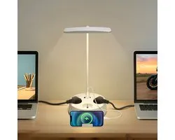 Aigostar 1043R - LED Bureaulamp Dimbaar - 3 Stopcontacten - 3 USB Poorten - Leeslamp - Bedlamp - LED Desk Lamp - Touch Control - 4.6 W - Wit