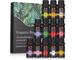 12 stuks - Aromatherapie etherische oliën - Etherische oliën - Cadeauset met aromatherapie geur etherische oliën - 12 geuren - Geschikt voor diffusers, aromalampen, luchtbevochtigers en het maken van kaarsen - 10 ml