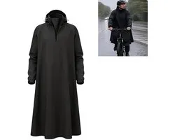 Regenponcho - Regenjas - Regenmantel - Buitenjas - Waterdicht - Reflecterende strips - Oxford stof - XX‑Large - Geschikt voor wandelen, kamperen, fietsen, golfen, dagelijks woon‑werk verkeer, buitenactiviteiten voor mannen en vrouwen - Zwart