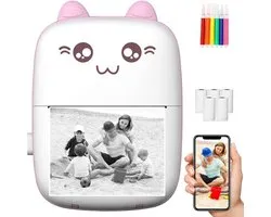 Mini-printer draagbare mini-fotoprinter voor smartphone zakprinter - thermische printer met 5 pennen - 5 thermisch papier - 5 printerpapier voor leernotities foto's - fotolabels reizen mini printer