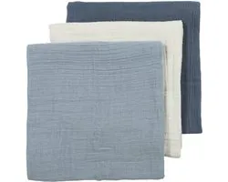Langes en mousseline prélavées Meyco Bébé Uni - Mousseline prélavée - Natural / Blue Jeans / Indigo - 70 x 70 cm - Lot de 3