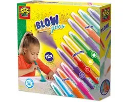 SES Creative - Blow Airbrush Pens - Power - Loisirs créatifs et Dessin - 12 Stylos à souffler - Avec Geur - Couleurs pastel - couleurs variées - À partir de 5 ans