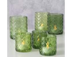 Boltze Home windlicht set glas groen decoratief 2-delig sfeerlicht.