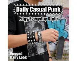 Y2K Emo Biker Wristbands with Pyramid Studs Chains, 6 Pieces Punk Rock Gothic Spiked Rivet Bracelets for Men Women Y2K - ShopVlot