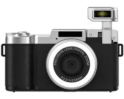 Nexeli NX-RTC-18 Retro Digitale Camera met Flip Screen – Flitser - LED ring - 64MP Foto's, 4K Video, 18x Digitale Zoom, 2.8 Inch IPS Scherm, Autofocus & USB-C