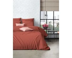 Mistral Home - DEKBEDOVERTREK - percale - 140 x 200 cm + 65 x 65 cm - eenpersoons - effen kleur - terracotta