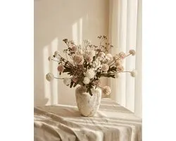 Arrangement Pompon/Kiku Gypsophile - Bouquet Artificiel - Tons Neutres Chauds - Fleurs Artificielles en Soie - ± 51-61cm - 13 Tiges - Parfait pour un Mariage ou une Décoration Intérieure - Idéal comme Cadeau