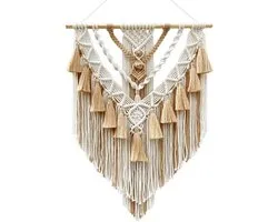 Macramé Muurhanger - Wandkleed Boho - Woonkamer Decoratie - Handgeweven Ontwerp - 55 x 75 cm - Khaki