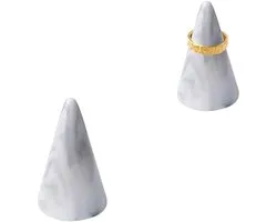 Grehge rble Ring Holder for Nightstand Ceramic Cone Tower Shape Decorative Display Stand for Jewelry Ring/MEN Ring Holder 2pcs set