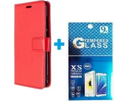 Portemonnee Book Case Hoesje + 2x Screenprotector Glas Geschikt voor: Oneplus 8T -  rood