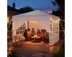 UISEBRT Pop-up gazebo 2.5 x 2.5 cm, waterproof, stable, winter-proof, anti-UV, folding gazebo with 4 side panels, central locking with one button, party tent, 3 heights adjustable, 240-260 cm