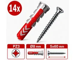 Fischer & Tornitrex pluggen en kruiskop schroeven set 8mm DUOPOWER 8x40 | 14 sets