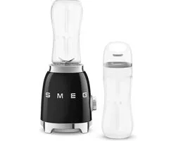 SMEG PBF01BLEU Personal Blender - Smoothie Blender To Go - 300W - 2x 600 ml Tritan™ Renew Drinkflessen - 2 Snelheden - '50s Style - Zwart