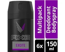 Axe excite Body Spray - 150 ml - deodorant - 6 st - Voordeelverpakking