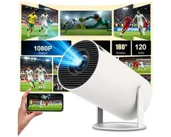 Mini Projector met WiFi & Bluetooth 5.1 – Mini Beamer 720P Native, Ondersteunt 1080P Full HD – Draagbare Projector met 180° Draaibaar Design – Thuisbioscoop Beamer, Home Cinema & Filmprojector voor Slaapkamer, Woonkamer & Buiten