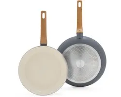 GreenPan Essence Grijs Ensemble de 2 poêles à induction en céramique - 26 et 30 cm - Sans PFAS - Poignées effet bois - Grijs