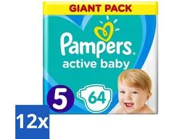 12 x Pampers - Active Bébé - Couches - Taille 5 (11-16 kg) - Soft Fit - 64 Couches - Pampers Active Bébé - Couches Taille 5 - Couches Bébé - Soft Fit - Couches Respirantes