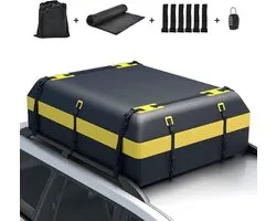 Coffre de toit COSTWAY pour voiture, coffre de toit, étanche, avec 6 crochets de porte, serrure à combinaison, tapis antidérapant et sac de transport, sac de toit pliable, coffre à bagages pour voitures, fourgonnettes, SUV, jaune, 600 litres