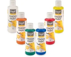 Creall Vingerverf - Set 6 x 80 ml – 6 leuke kleuren – Veilige & Uitwasbare Vingerverf – Creatief Knutselen - Gemaakt in NL