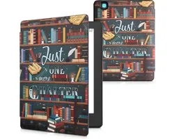 kwmobile e-reader hoesje geschikt voor Kobo Aura H2O Edition 2 hoes - E reader flip case met magnetische sluiting - Ereader cover - bibliotheek design in meerkleurig