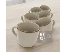 Service de Table 6 Personnes - Ensemble de 6 Mugs Rustic en Grès Lavables en Lave-Vaisselle - Design Moderne pour Café et Thé - Vaisselle Artisanale Pure Living en beige