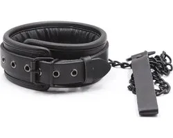 Banoch - halsband van pu leer gevoerd - zwarte collar bdsm