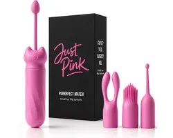 Just Pink Purrrfect Match - Mini Vibromasseur Bullet avec 3 embouts et corde de retrait - Également interne - Petit vibromasseur clitoridien pour femmes et débutantes - Sex-toys pour femmes