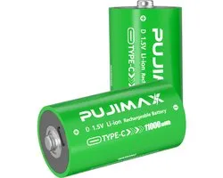 PUJIMAX C-type USB-C Oplaadbare Lithium Batterij 1.5V - 4933mAh Super Capaciteit - Incl. Opbergdoosje & 2-in-1 USB-C Kabel - Voor Microfoons, Speelgoed & Apparaten(2stuks)