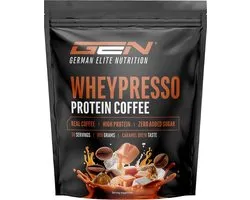 Wheypresso Protein Coffee - Eiwitpoeder met Wheyconcentraat & Isolaat - Met echte koffie & cafeïne - Romige Hoge Eiwit Drank - (908 g, Karamelsmaak)