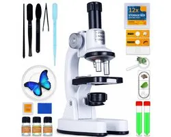 Silvergear Microscoop Set voor Kinderen - 200x Tot 1200x Vergroting - Kinder Microscoop met Preparaten en LED Verlichting - Educatief Speelgoed - Cadeau voor Jongens en Meisjes - 6, 7, 8, 9, 10, 11, 12, 13, 14, 15, 16+ Jaar - Wit