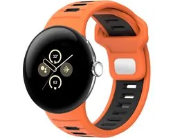 Bracelet Strap-it Sport en silicone compatible avec Google Pixel Watch 3 - 45 mm / Google Pixel Watch 4 45 mm - Oranje/Zwart