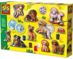 SES Creative - Gieten en Schilderen - Honden - gips gieten - inclusief gietmal, gips, 6 kleuren verf, penseel en spatel - knutselen voor kinderen vanaf 5 jaar