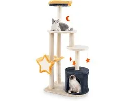 COSTWAY Arbre à chat, arbre à chat avec trou pour chat, siège en peluche, speelgoed et plateformes, griffoir pour chat, série étoile et lune, meubles pour chat, arbre d'activités, arbre à grimper, arbre de jeu