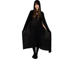 KIMU Cape Noire Costume Costume Long Poncho - Cape Vampire Sorcière Magicien Traîtres Spooky Halloween Effrayant Creepy Moine Festival