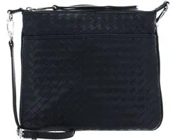 abro Leren Schoudertas Leather Piuma Weaving Crossbody Bag Onefold Navy Blauw